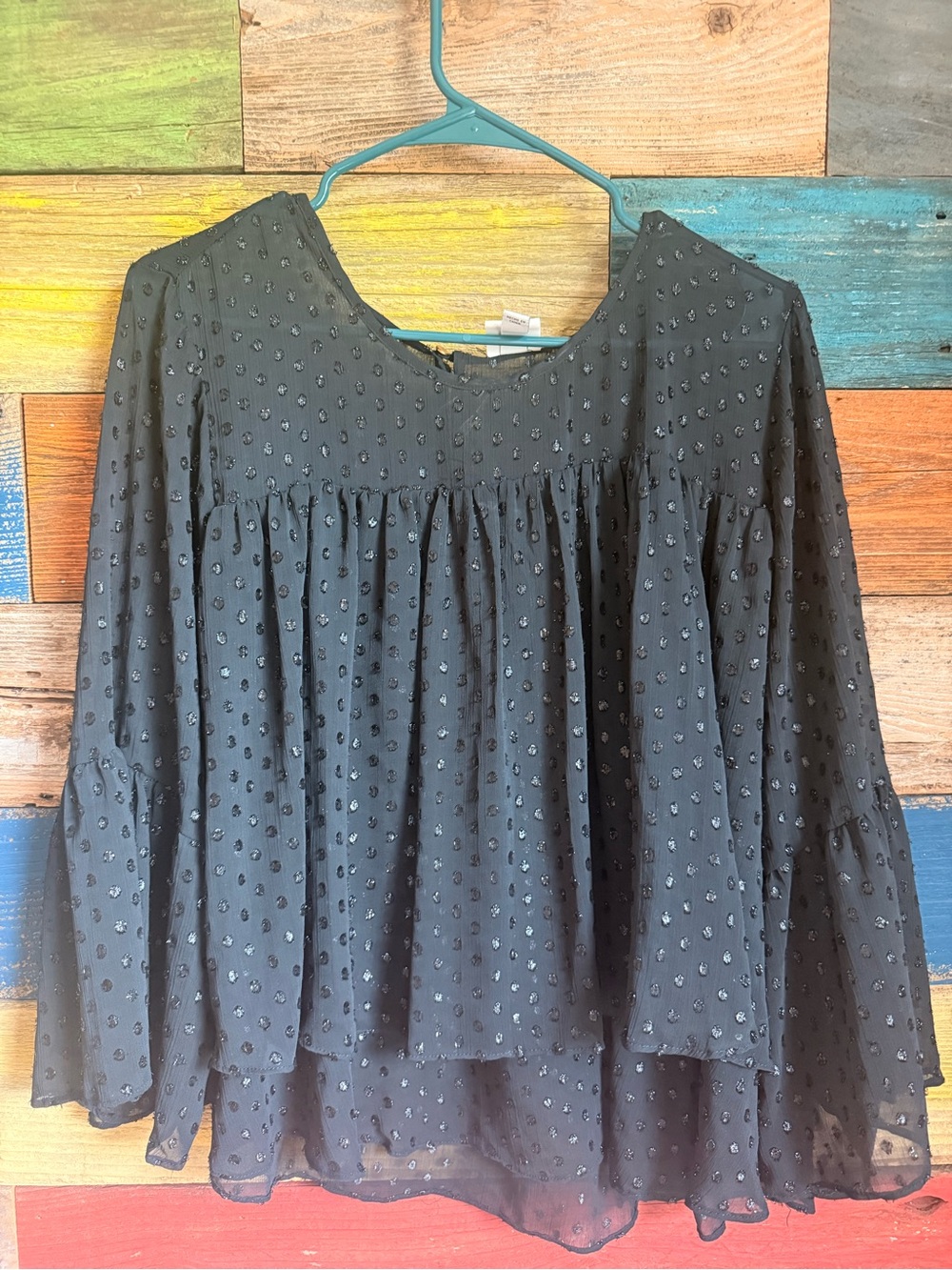 a new day Black Swiss Dot Peasant Tunic